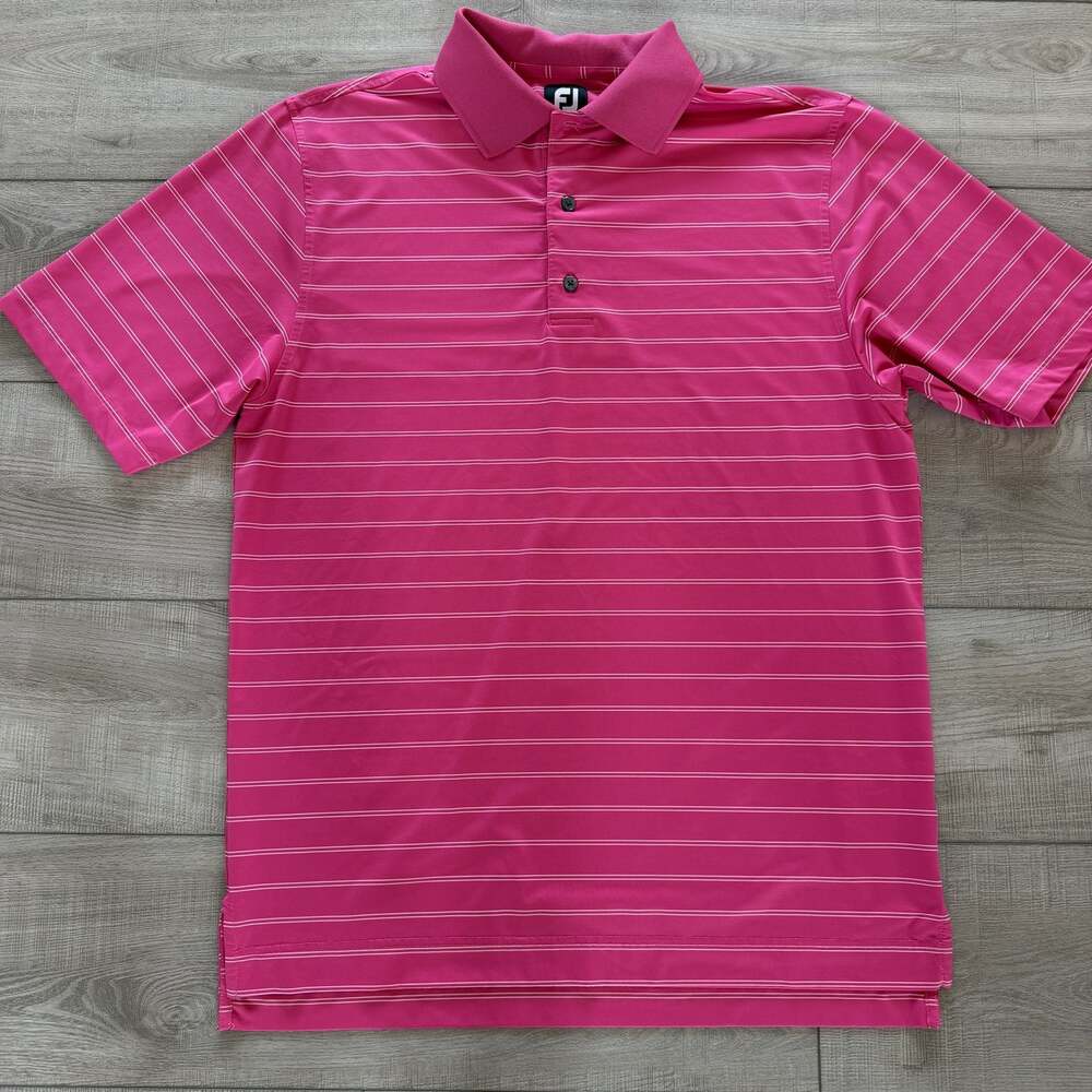 FootJoy Golf Polo Mens M Pink White Stripe Short